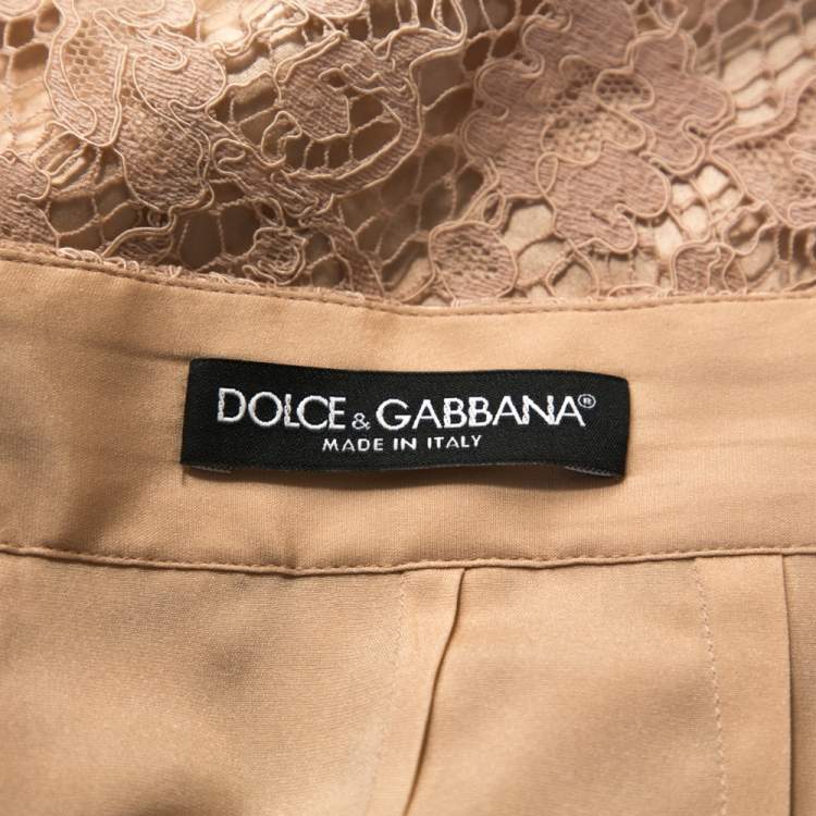 Pre Owned Dolce & Gabbana Naturel Lace Midi Skirt M
