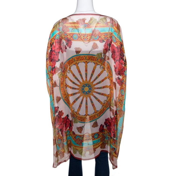 Pre Owned Dolce & Gabbana Multicolor Silk Chiffon Wheel Printed Kaftan Tunic XL