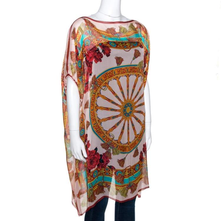 Pre Owned Dolce & Gabbana Multicolor Silk Chiffon Wheel Printed Kaftan Tunic XL