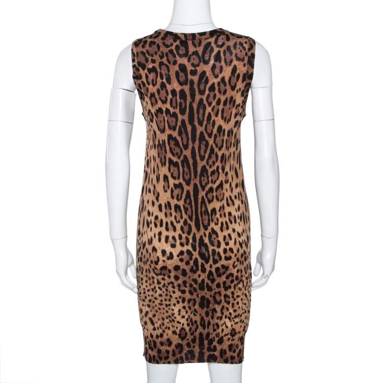 Pre Owned Dolce & Gabbana Brown Leopard Print Knit Fitted Dress S