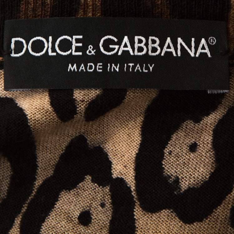 Pre Owned Dolce & Gabbana Brown Leopard Print Knit Fitted Dress S