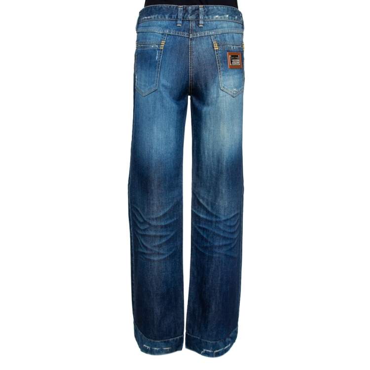 Pre Owned Dolce & Gabbana Indigo Medium Washed Denim Wide Leg Jeans L
