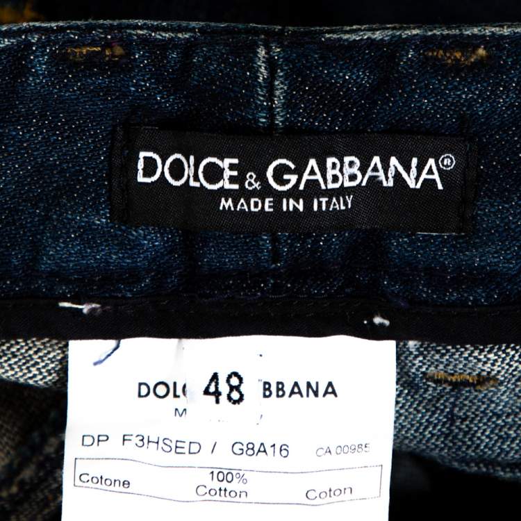 Pre Owned Dolce & Gabbana Indigo Medium Washed Denim Wide Leg Jeans L