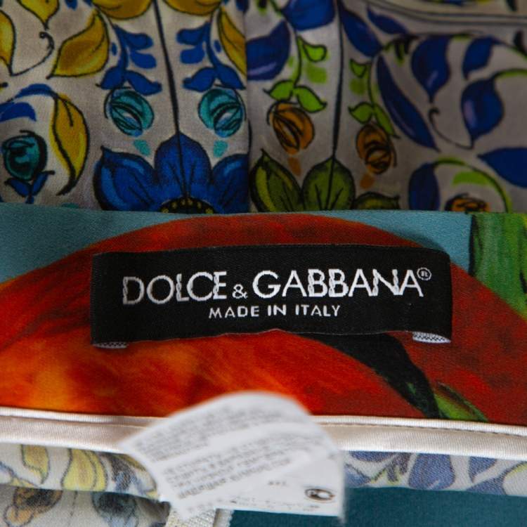 Pre Owned Dolce & Gabbana Multicolor Majolica Print Stretch Silk Trousers L