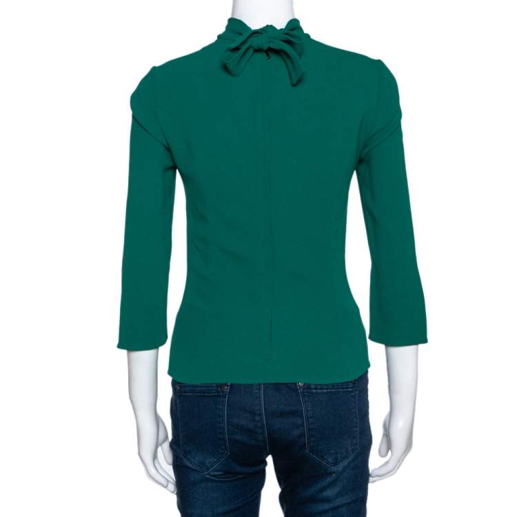 Pre Owned Dolce & Gabbana Green Stretch Crepe Necktie Detail Blouse XS