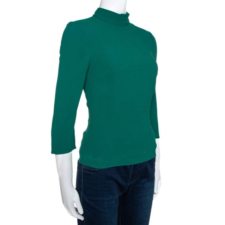 Pre Owned Dolce & Gabbana Green Stretch Crepe Necktie Detail Blouse XS