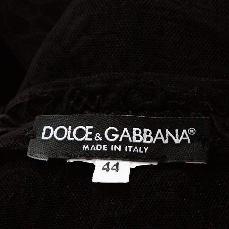 Pre Owned Dolce & Gabbana Black Floral Lace Leaf Button Embellished Dress M