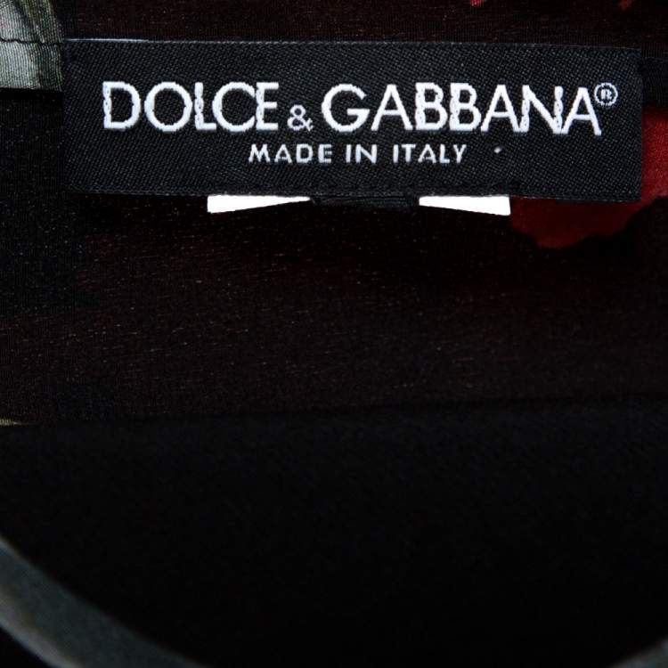 Pre Owned Dolce & Gabbana Black and Red Floral Printed Short Sleeve Top L