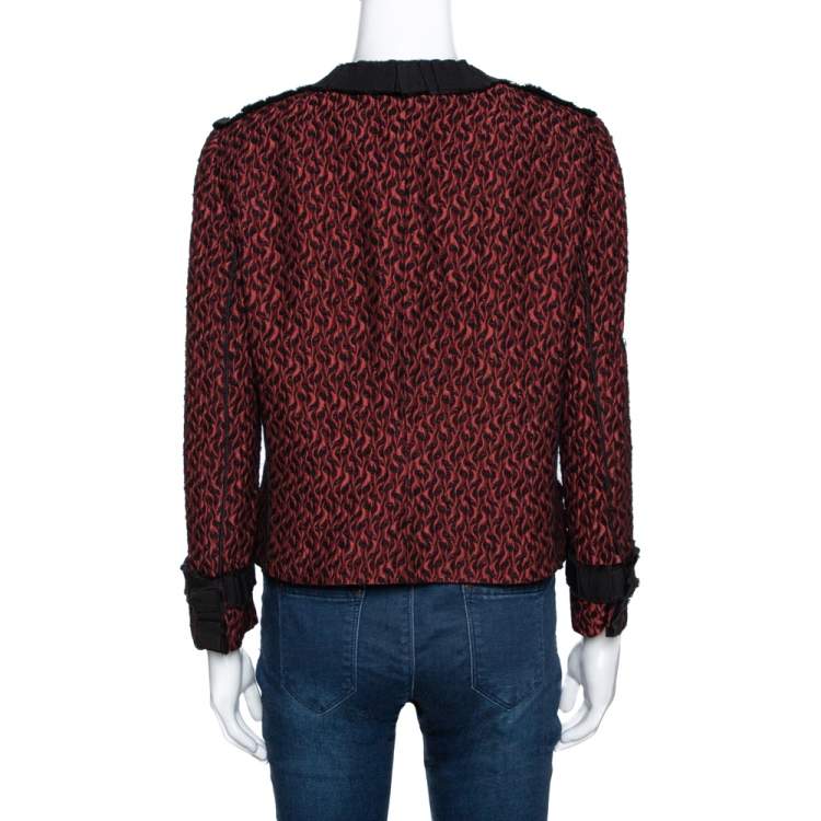 Pre Owned Dolce & Gabbana Scarlet Textured Jacquard Grosgrain Trim Detail Jacket L