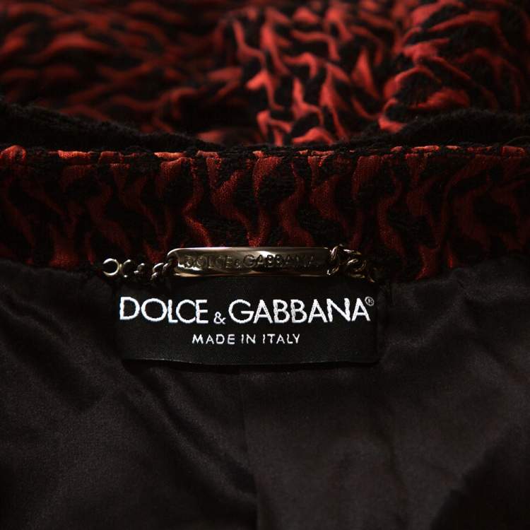 Pre Owned Dolce & Gabbana Scarlet Textured Jacquard Grosgrain Trim Detail Jacket L