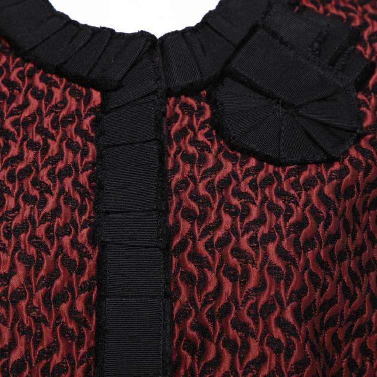 Pre Owned Dolce & Gabbana Scarlet Textured Jacquard Grosgrain Trim Detail Jacket L
