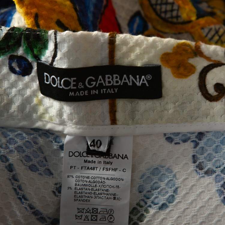 Pre Owned Dolce & Gabbana Multicolor Textured Cotton Majolica Print Cropped Trousers S 