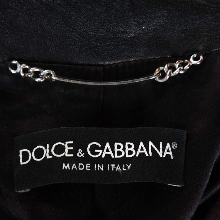 Pre Owned Dolce & Gabbana Black Lamb Leather Belted Trench Coat S