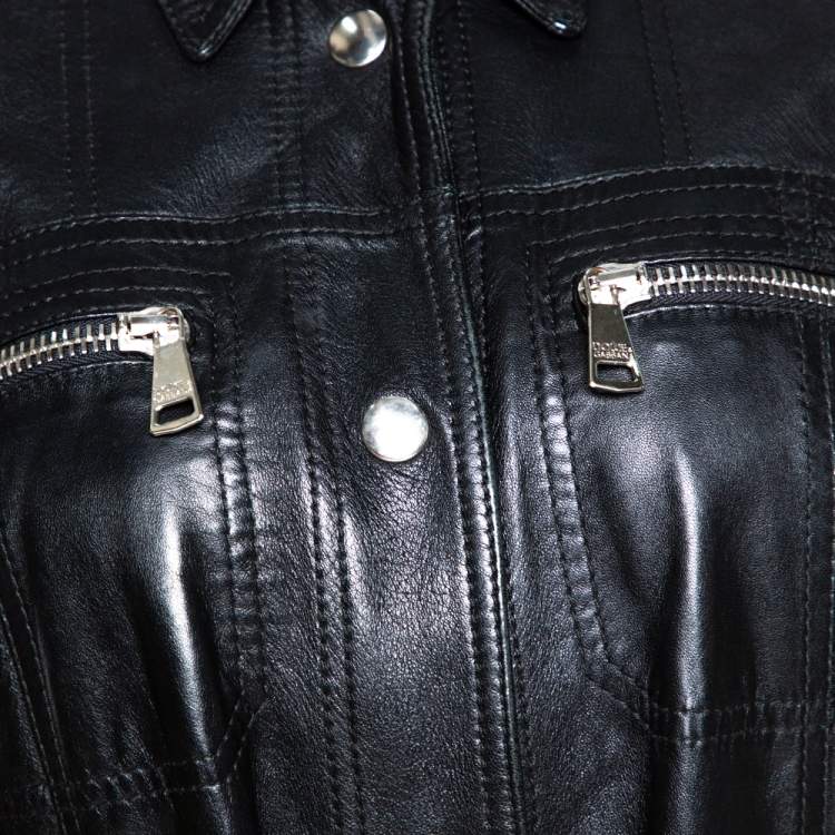 Pre Owned Dolce & Gabbana Black Lamb Leather Belted Trench Coat S