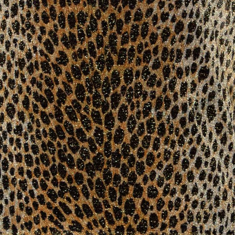 Pre Owned Dolce & Gabbana Leopard Print Lurex Knit Sheer Fitted Top L