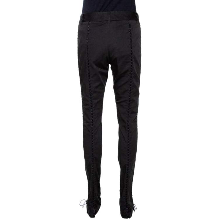 Pre Owned Dolce & Gabbana Black Cotton Lace Up Fitted Pants M