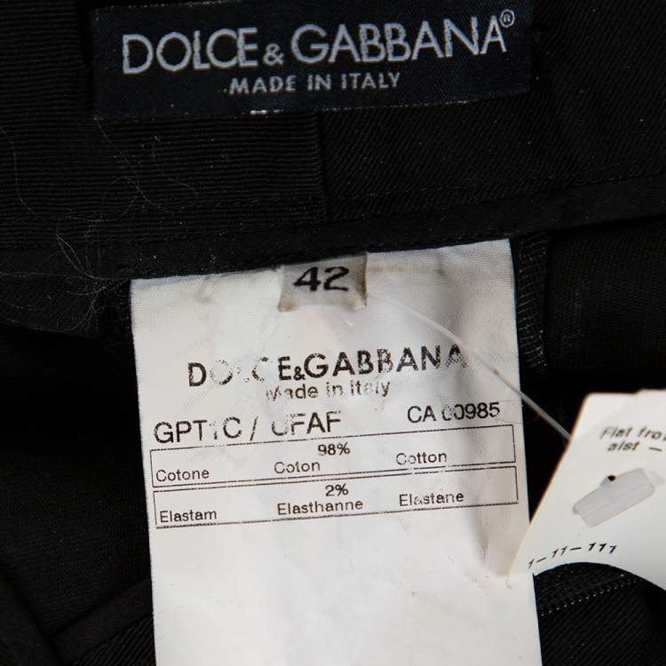 Pre Owned Dolce & Gabbana Black Cotton Lace Up Fitted Pants M