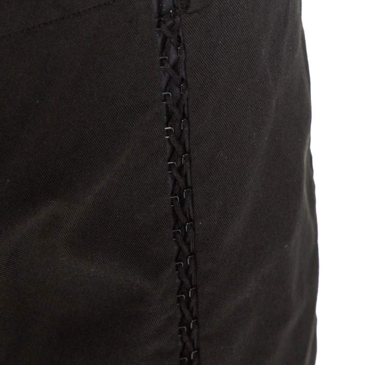 Pre Owned Dolce & Gabbana Black Cotton Lace Up Fitted Pants M