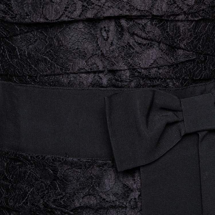 Pre Owned D&G Black Lace Ruched Strapless Mini Dress M