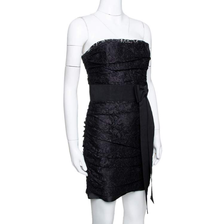 D&G Black Lace Ruched Strapless Mini Dress M Dolce & Gabbana | TLC