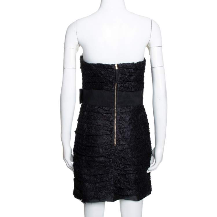 Pre Owned D&G Black Lace Ruched Strapless Mini Dress M