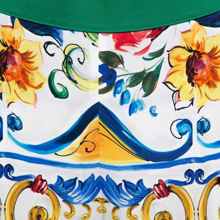 Pre Owned Dolce & Gabbana Majolica Printed Silk Elasticized Waist Skinny Pants L