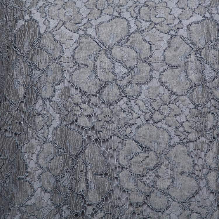 Pre Owned Dolce & Gabbana Grey Floral Corded Lace Three Quarter Sleeve Top M 