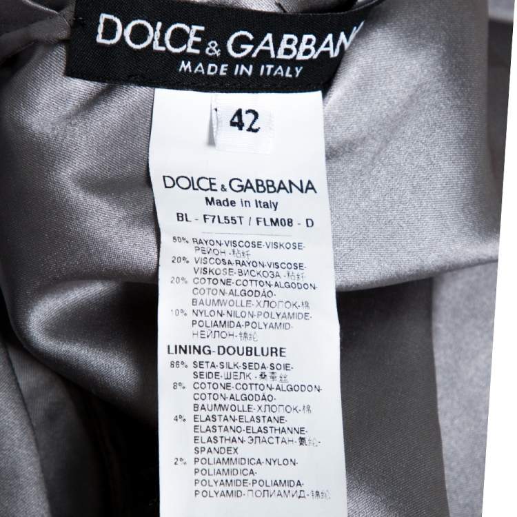 Pre Owned Dolce & Gabbana Grey Floral Corded Lace Three Quarter Sleeve Top M 