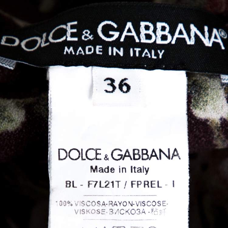 Pre Owned Dolce & Gabbana Brown Crepe Key Print Short Sleeve Top XS