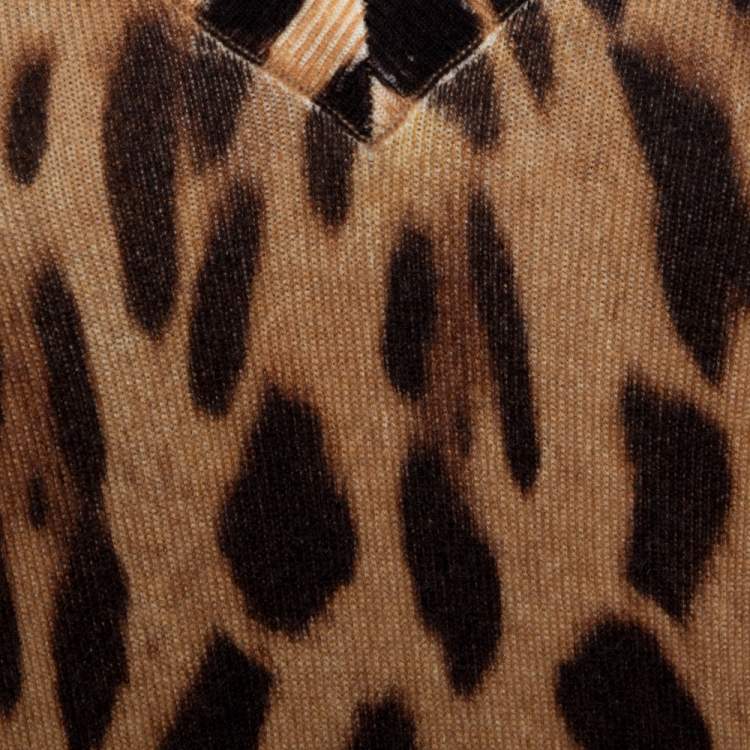 Pre Owned Dolce & Gabbana Beige Cashmere Leopard Print V Neck Sweater L 