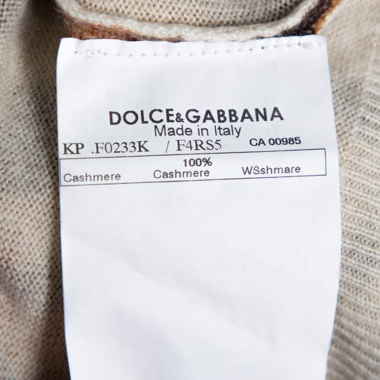 Pre Owned Dolce & Gabbana Beige Cashmere Leopard Print V Neck Sweater L 