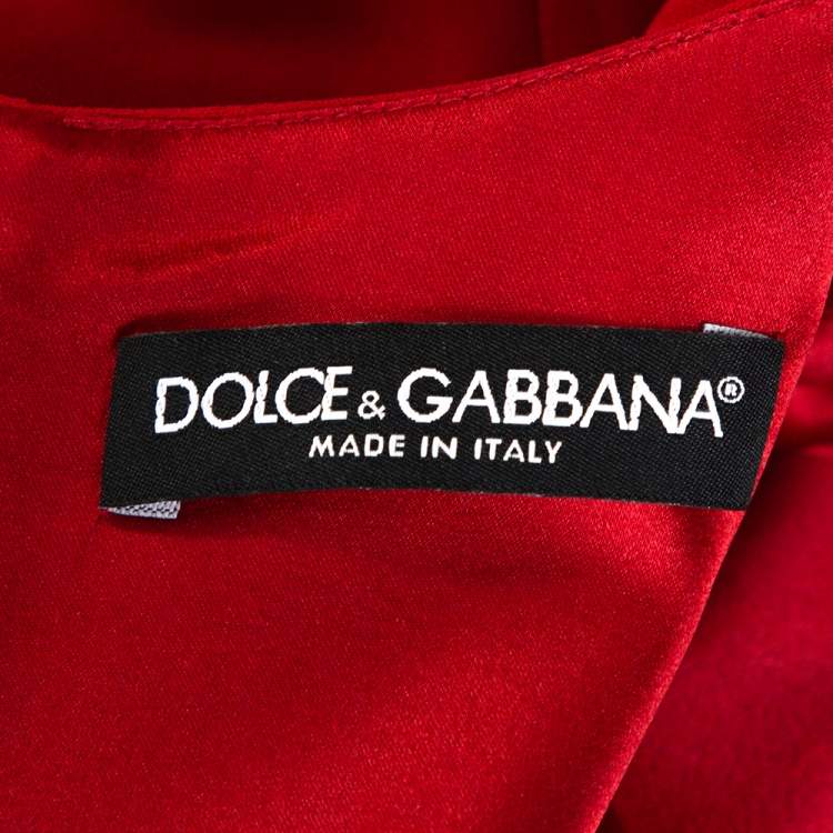 Pre Owned Dolce & Gabbana Red Crepe Heart Logo Embellished Dress L