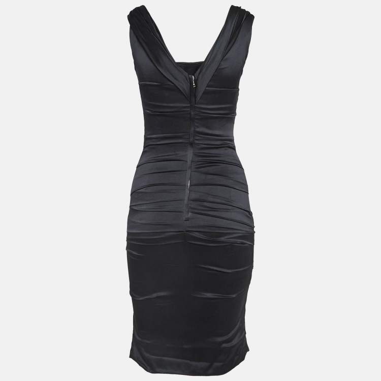 مملوكة مسبقًا Dolce & Gabbana Black Satin Silk Ruched Mini Dress S