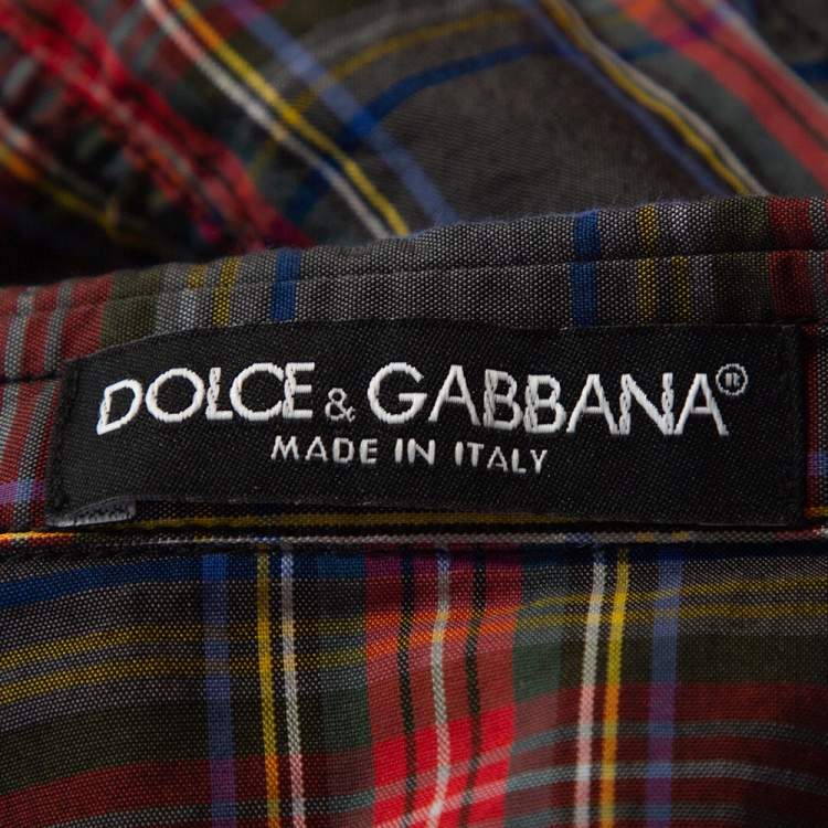 Pre Owned Dolce & Gabbana Grey & Red Plaid Cotton Sleeveless Button Front Shirt S
