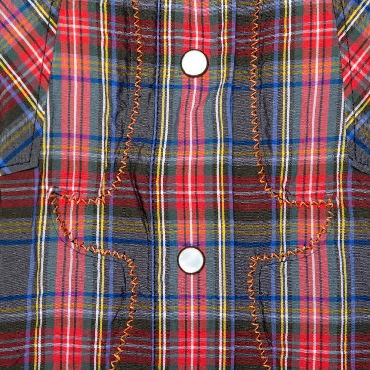 Pre Owned Dolce & Gabbana Grey & Red Plaid Cotton Sleeveless Button Front Shirt S