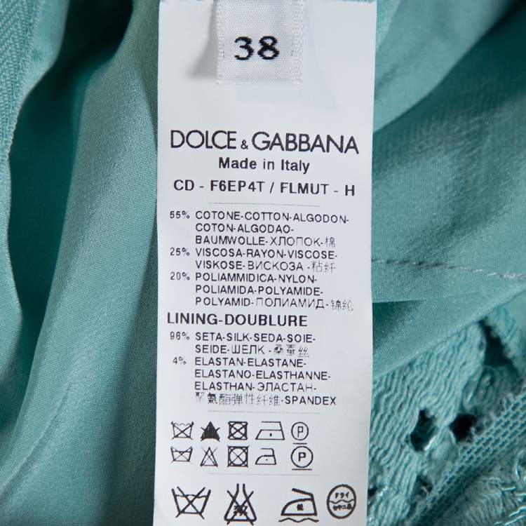 Pre Owned Dolce & Gabbana Mint Green Lace Scalloped Hem Sheath Dress S