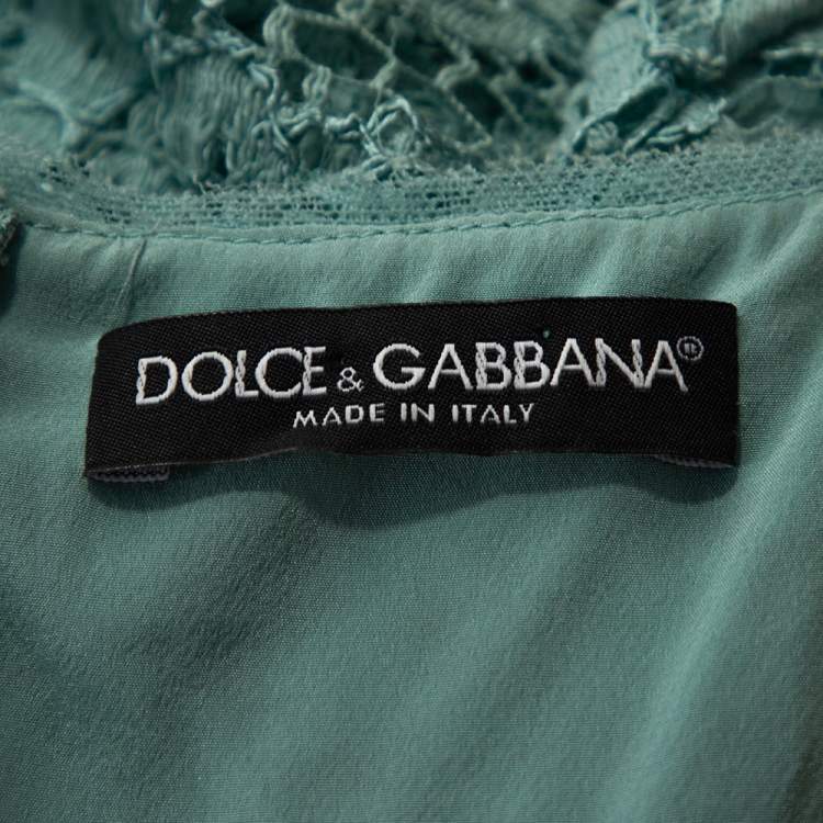 Pre Owned Dolce & Gabbana Mint Green Lace Scalloped Hem Sheath Dress S
