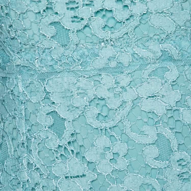 Pre Owned Dolce & Gabbana Mint Green Lace Scalloped Hem Sheath Dress S