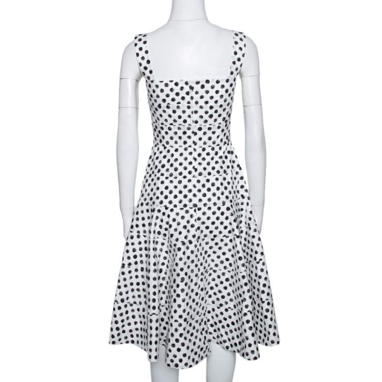 Pre Owned Dolce & Gabbana Monochrome Polka Dot Cotton Panelled Flared Midi Dress S 