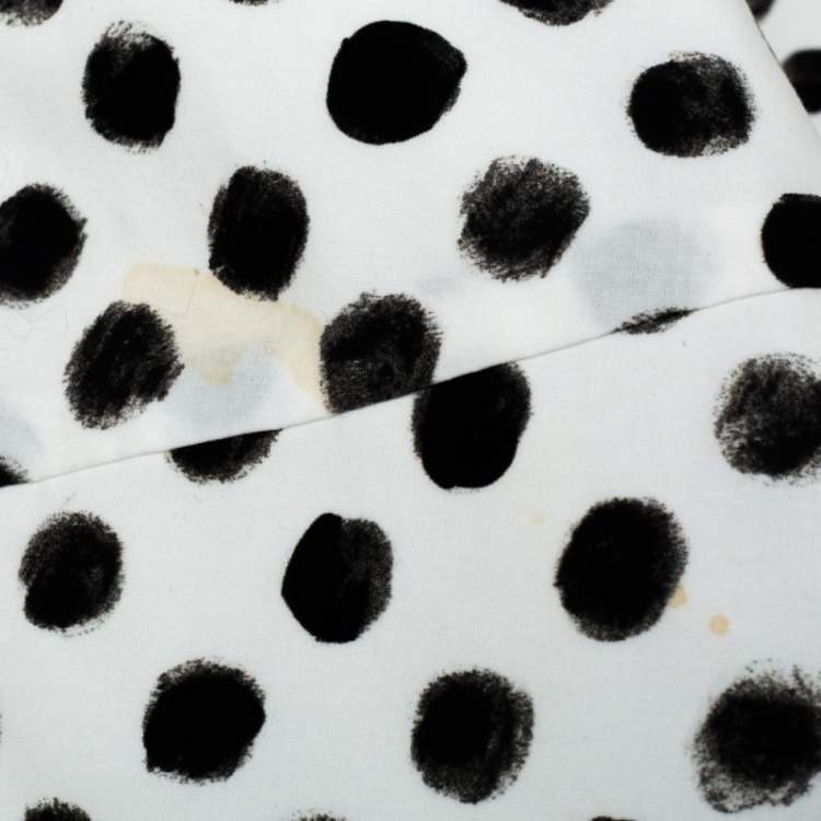 Pre Owned Dolce & Gabbana Monochrome Polka Dot Cotton Panelled Flared Midi Dress S 