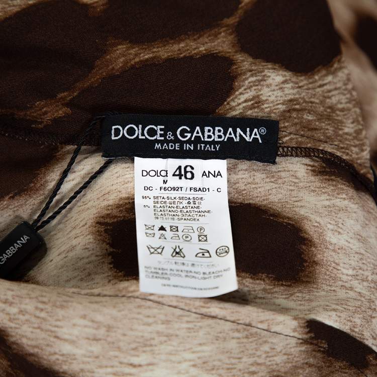مملوكة مسبقًا Dolce & Gabbana Brown Animal Print Silk Faux Wrap Dress L