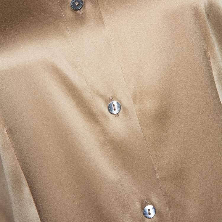 Pre Owned Dolce & Gabbana Beige Stretch Silk Satin Long Sleeve Shirt L