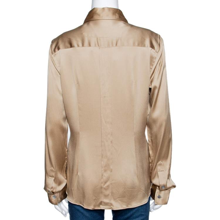 Pre Owned Dolce & Gabbana Beige Stretch Silk Satin Long Sleeve Shirt L