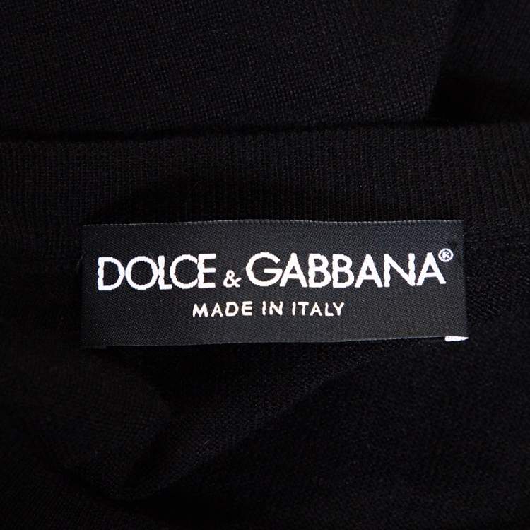 Pre Owned Dolce & Gabbana Black Cashmere Silk Lace Trim Long Sleeve Top L