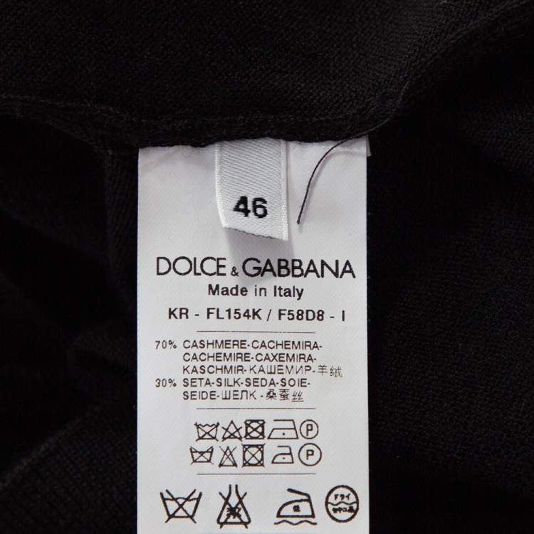 Pre Owned Dolce & Gabbana Black Cashmere Silk Lace Trim Long Sleeve Top L
