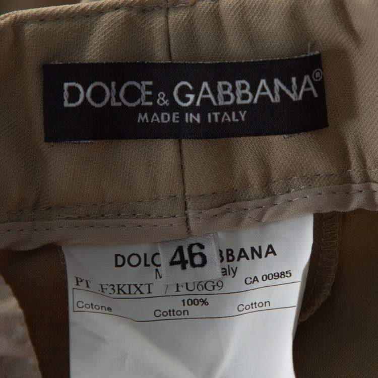 Pre Owned Dolce & Gabbana Beige Cotton Cuffed Hem Flared Pants L