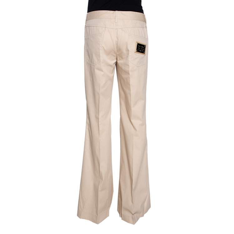 Pre Owned Dolce & Gabbana Beige Cotton Silk Flared Pants M