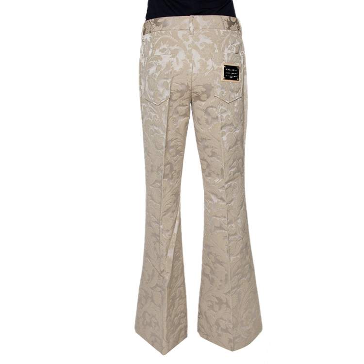 Pre Owned Dolce & Gabbana Beige Cotton Jacquard Flared Pants L