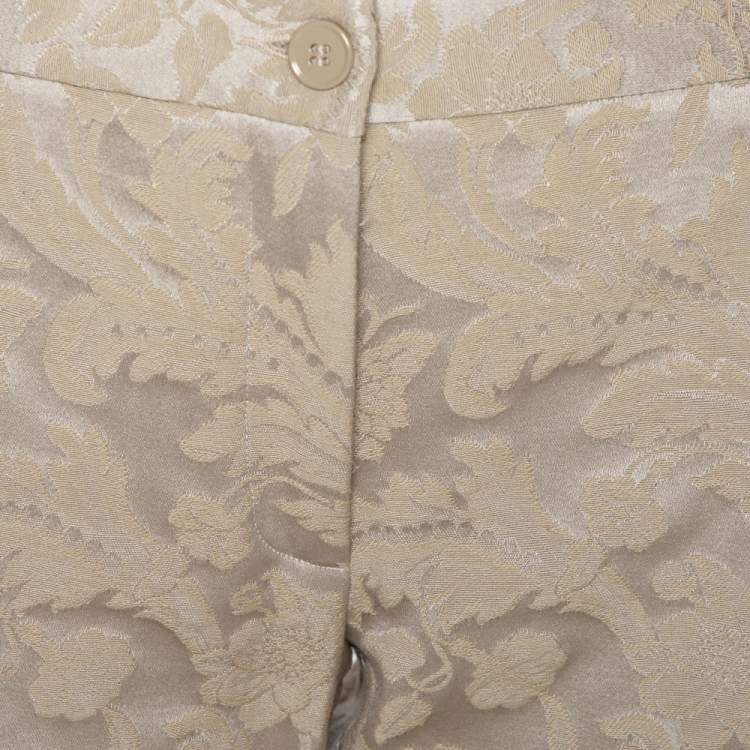 Pre Owned Dolce & Gabbana Beige Cotton Jacquard Flared Pants L