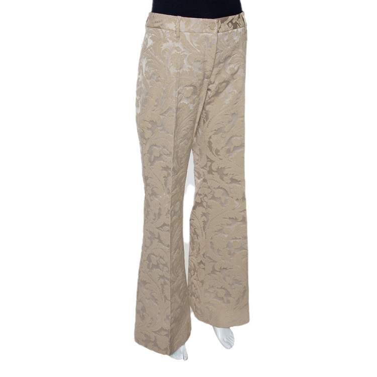 Pre Owned Dolce & Gabbana Beige Cotton Jacquard Flared Pants L